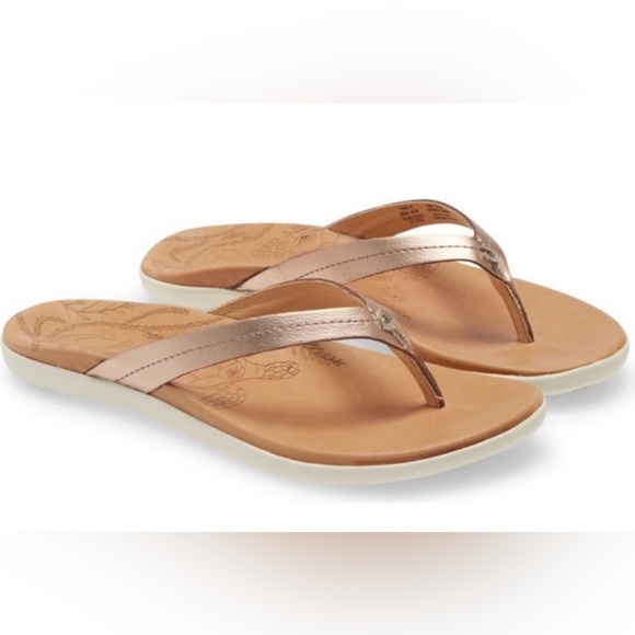 OluKai Shoes - OluKai Honu gold/pink copper leather sandals Womens size 9
